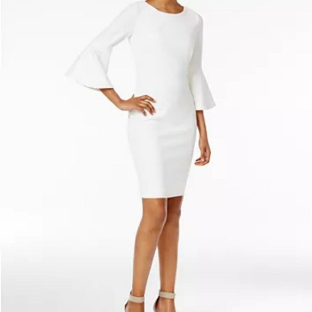 Calvin Klein Bell Sleeve Sheath Dress 4 S